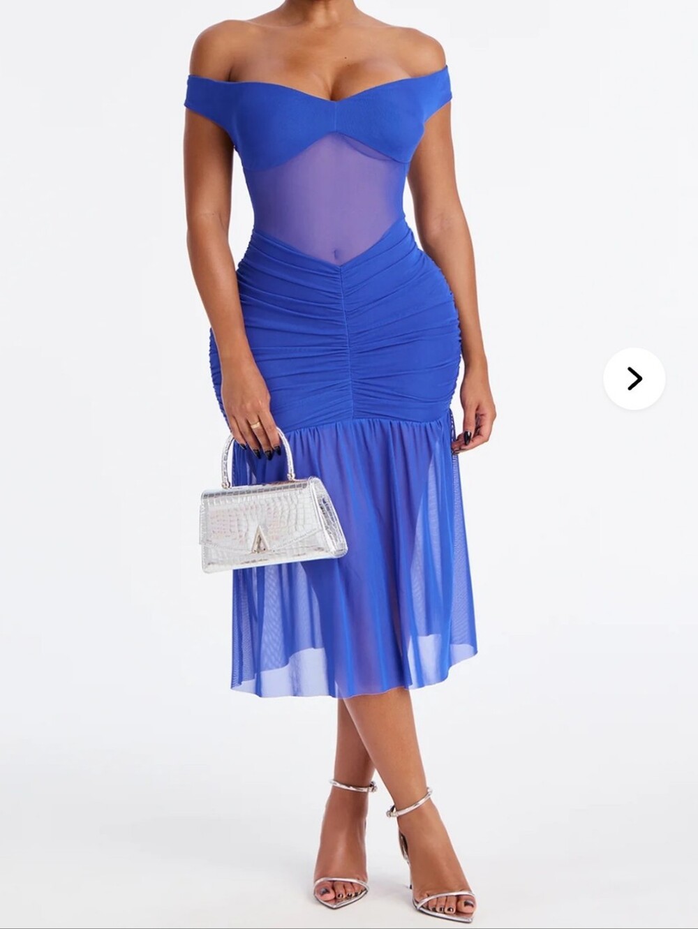 Fashion Nova Cobalt Off-Shoulder Mesh Midi Dress